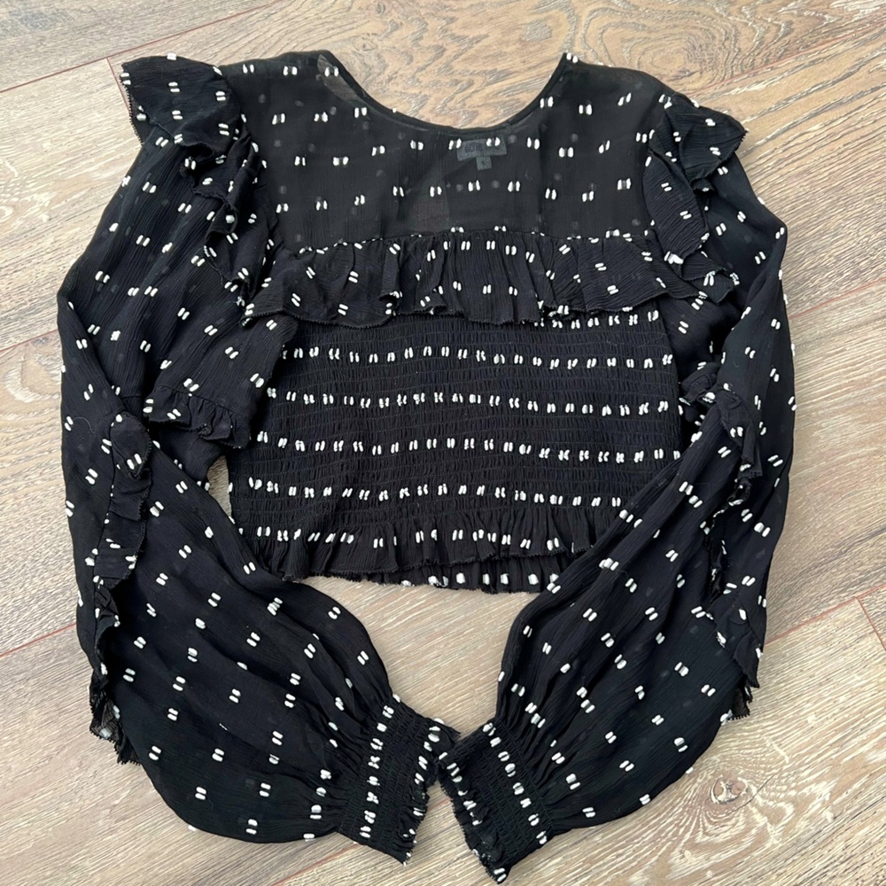 Blue Life black and white polka dot top